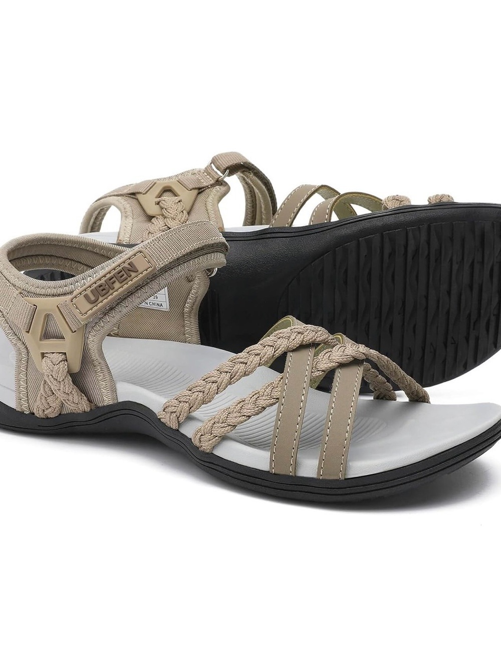 UBFEN Women’s Hiking & Comfort Sport Sandals – Light Gray, Size 38